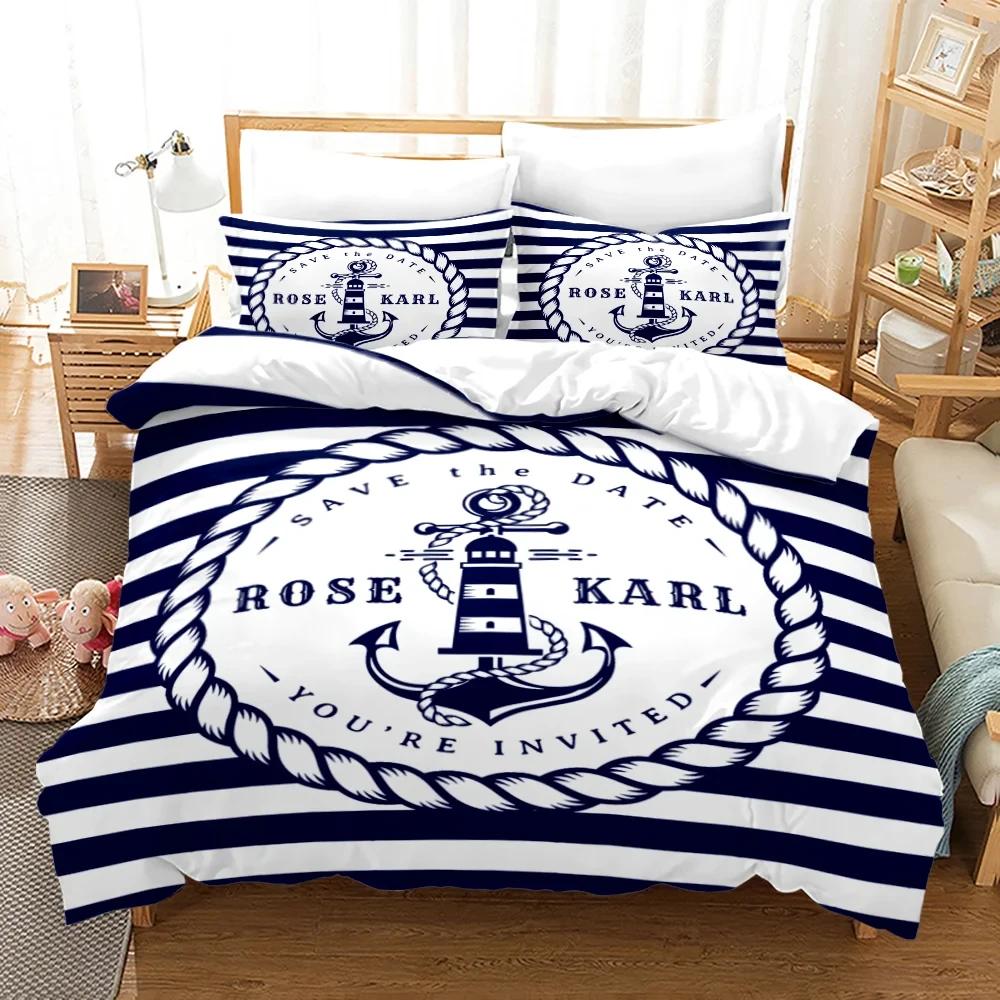 Marine Anchor Pattern Duvet Cover Set Fashion Bedding Set Ultra Soft Quilt Cover and Pillowcases for Boys Teens Boys Bedroom Man