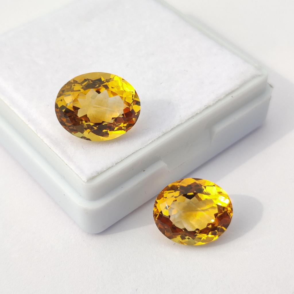 Earrings Making Oval Cut Eye Clean Citrine Stones, 2 Pieces Set Natural Citrine Gemstone, 10.70 Carat, 12 To 13 Mm Size.