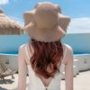 Straw hat women's small fresh and versatile pearl tether bow hat women's summer outing big eaves beach sun hat