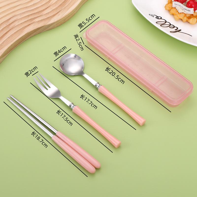 Cute Cartoon High-Value 410 Stainless Steel Cutlery Set: 3-Piece Set with Chopsticks, Fork, and Spoon