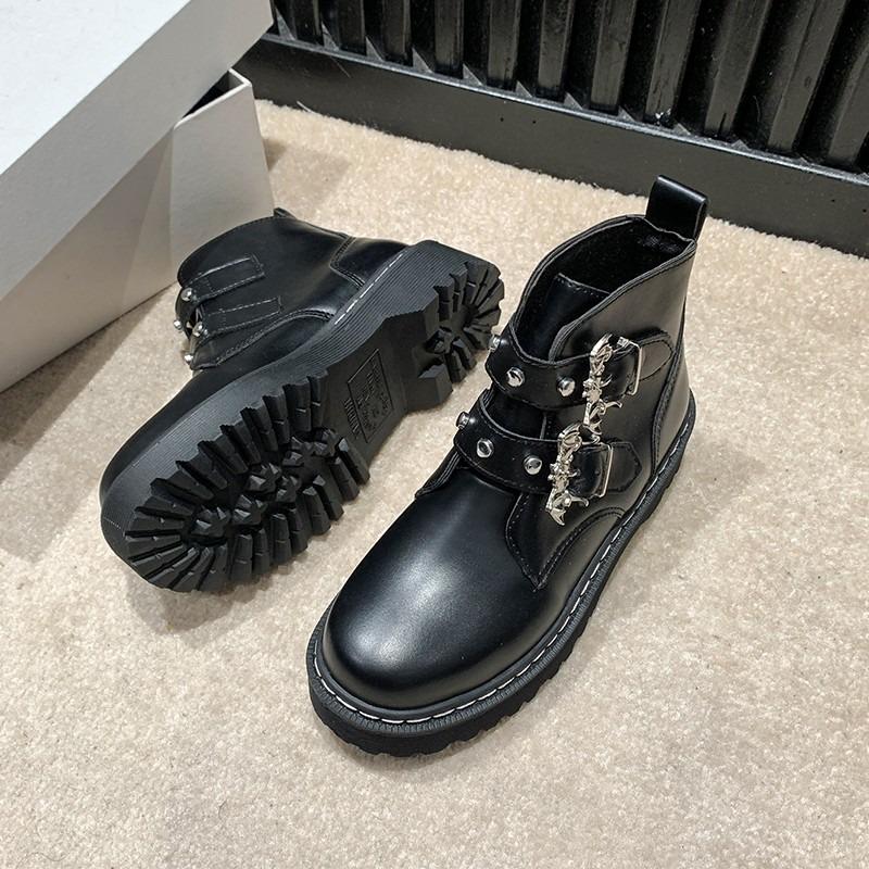 Women'S Boots Chunky Hee Ladies Shoes Platform Bat Buckle Leather Booties Women Shoes Trend  Sneakers Ankle Boots D451