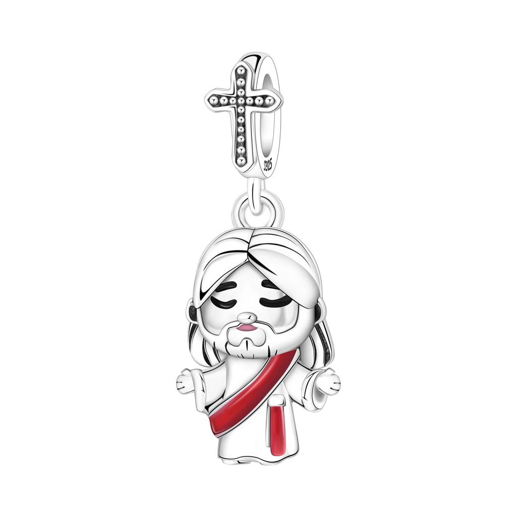 Orstarry S925 Silver Beads Pendant Characters Angel Cross Charm Religious Symbol For Bracelet DIY Jewelry Making Gifts