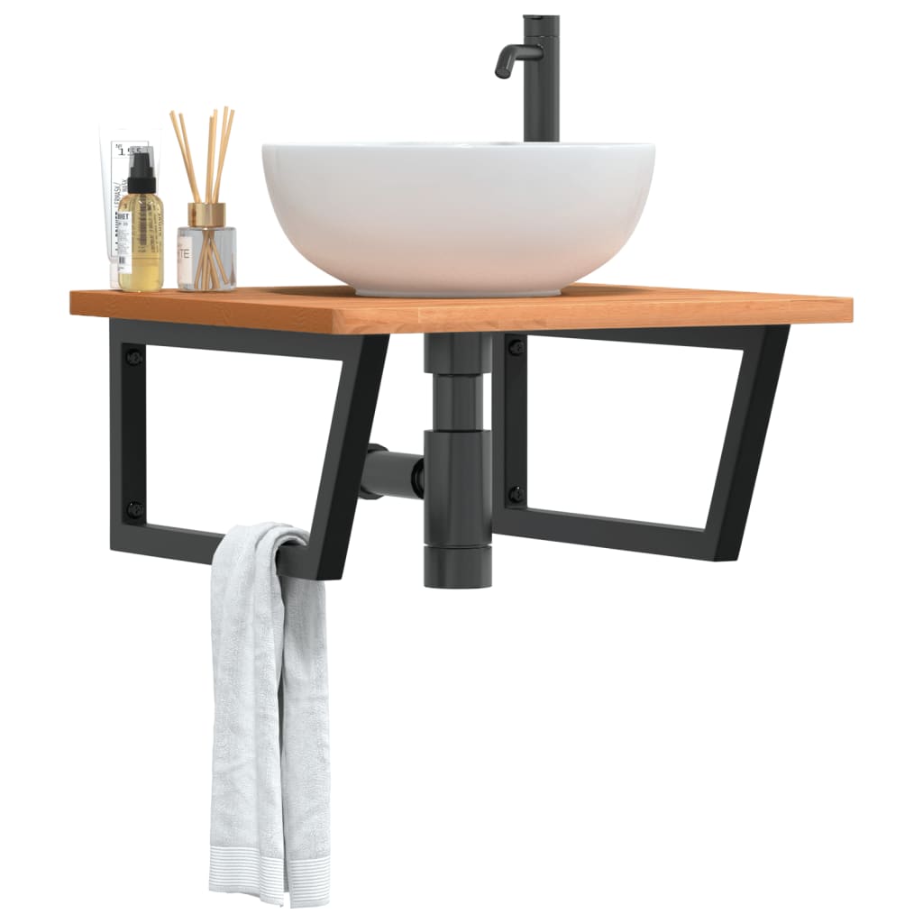 Vidaxl Wall Shelf Under Sink, Steel and Solid Beech Wood