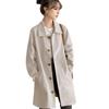 Women Windbreaker Overcoat Turn Down Collar Button Down Long Sleeves Loose Pockets Mid Length Outdoor Travel Commuting Jacket