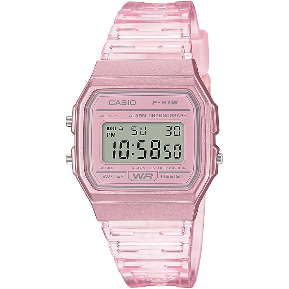 Casio F-91WS-4 Unisex Digital Quartz Watch Clear Pink Water Resistant Lightweight