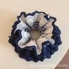 Navy Plaid Heart Lace Trim Double Layer Scrunchie for Women's Hair