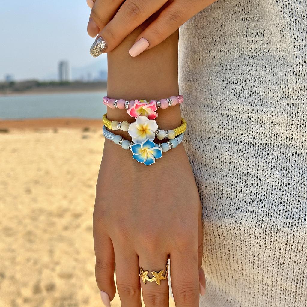 Bohemian Sweet Colorful Flowers Bracelet for Women Handmade Rope Polymer Clay Flower Adjustable Bracelet Friendship Jewelry Gift