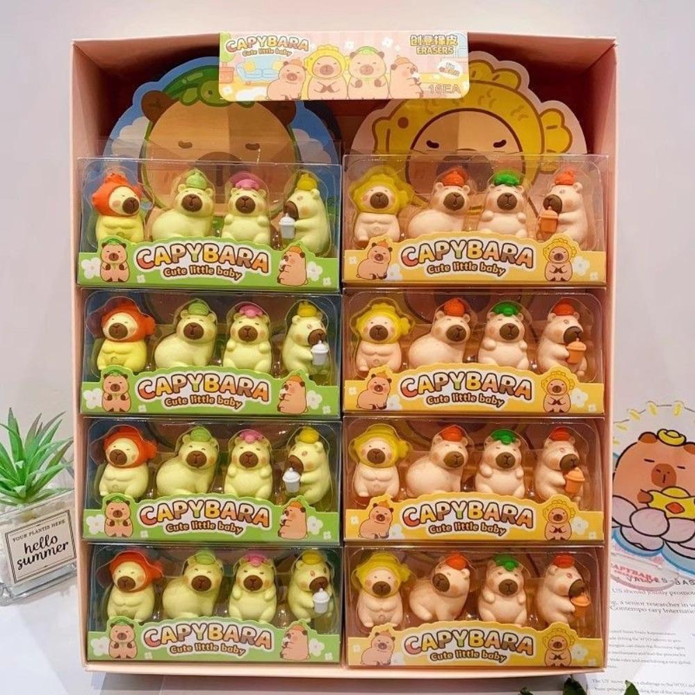 4Pcs Stationery Capybara Eraser Children Toys Eraser Cute Pencil Rubber