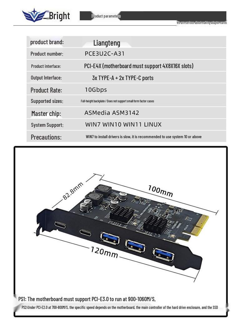 10Gbps USB3.2 PCI-E 4X Expansion Card with Asmedia ASM3142 - 5 Ports, Type-C