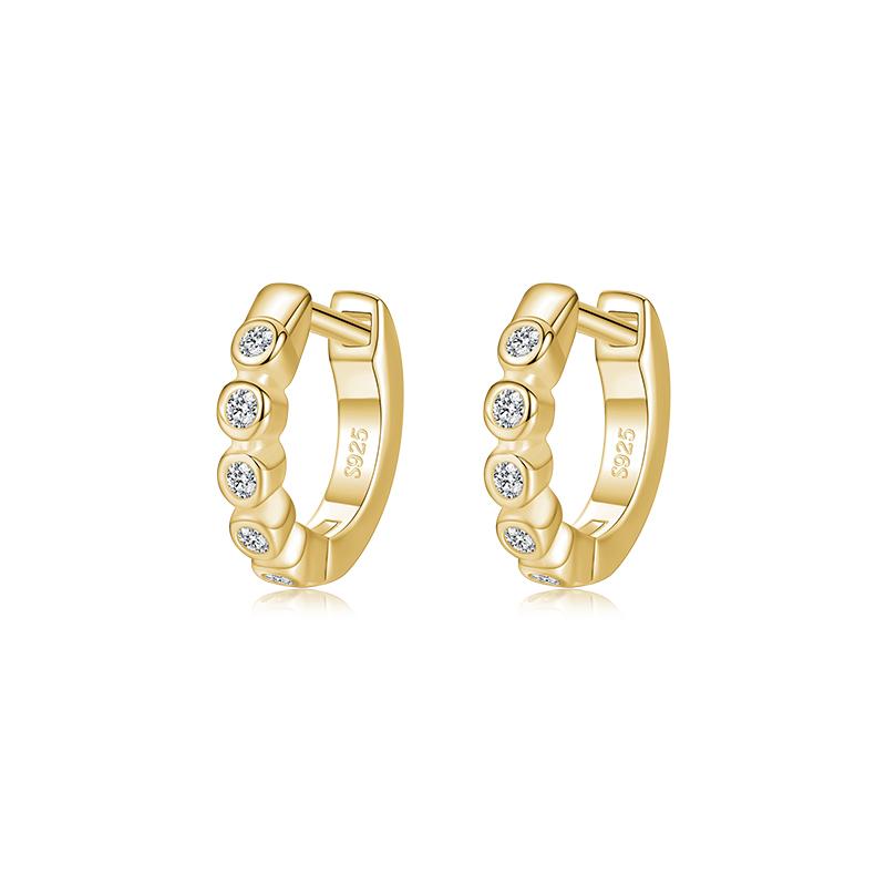Modian Silver Turquoise Tiny Earring Real 925 Silver Round Clear CZ Hoop Earrings For Women Girl Party Fine Jewelry