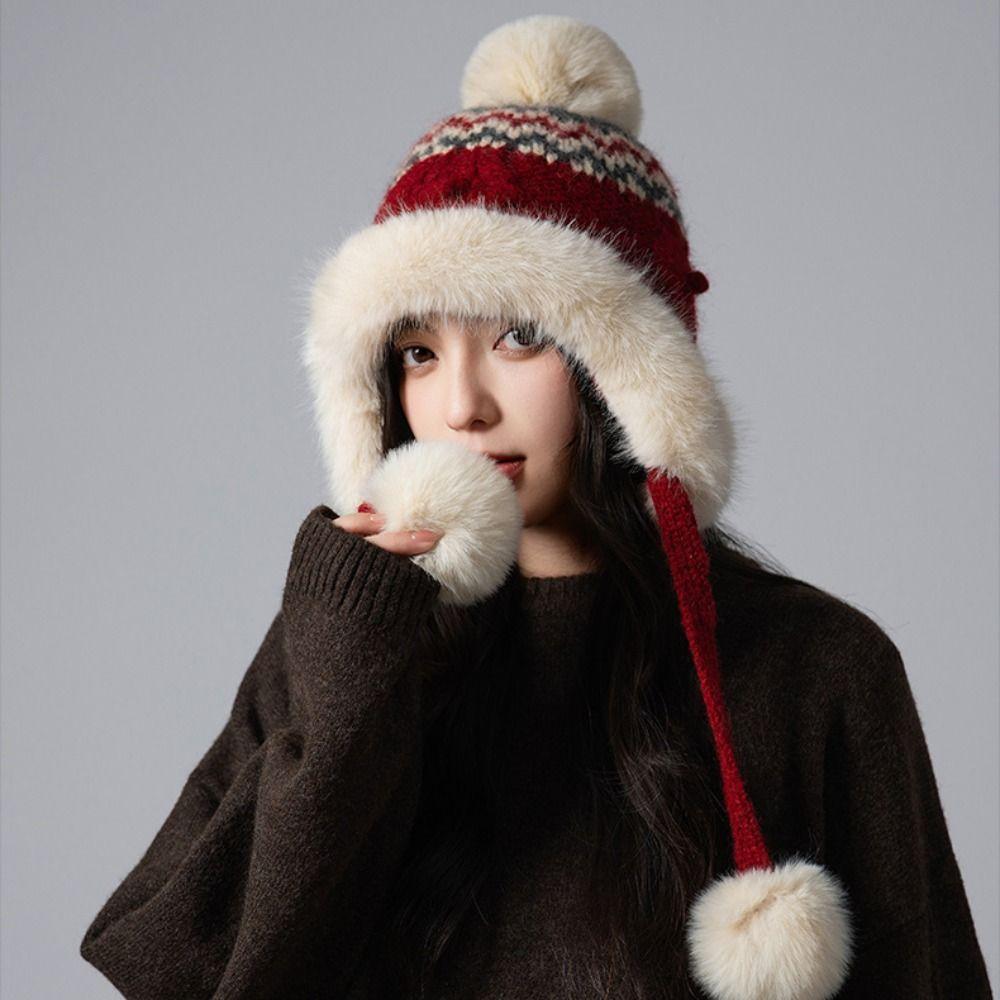 Ethnic Style Fair Isle Style Beanies Printed Ear Protection Hat Sweet Jacquard Knitted Hat  Autumn