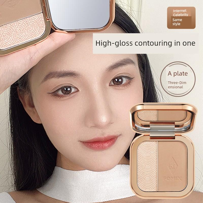 Two-Color Highlighter and Contouring All-In-One Palette to Create a Three-Dimensional Makeup Look, Nose Shadow, and Comes with Contouring Brush