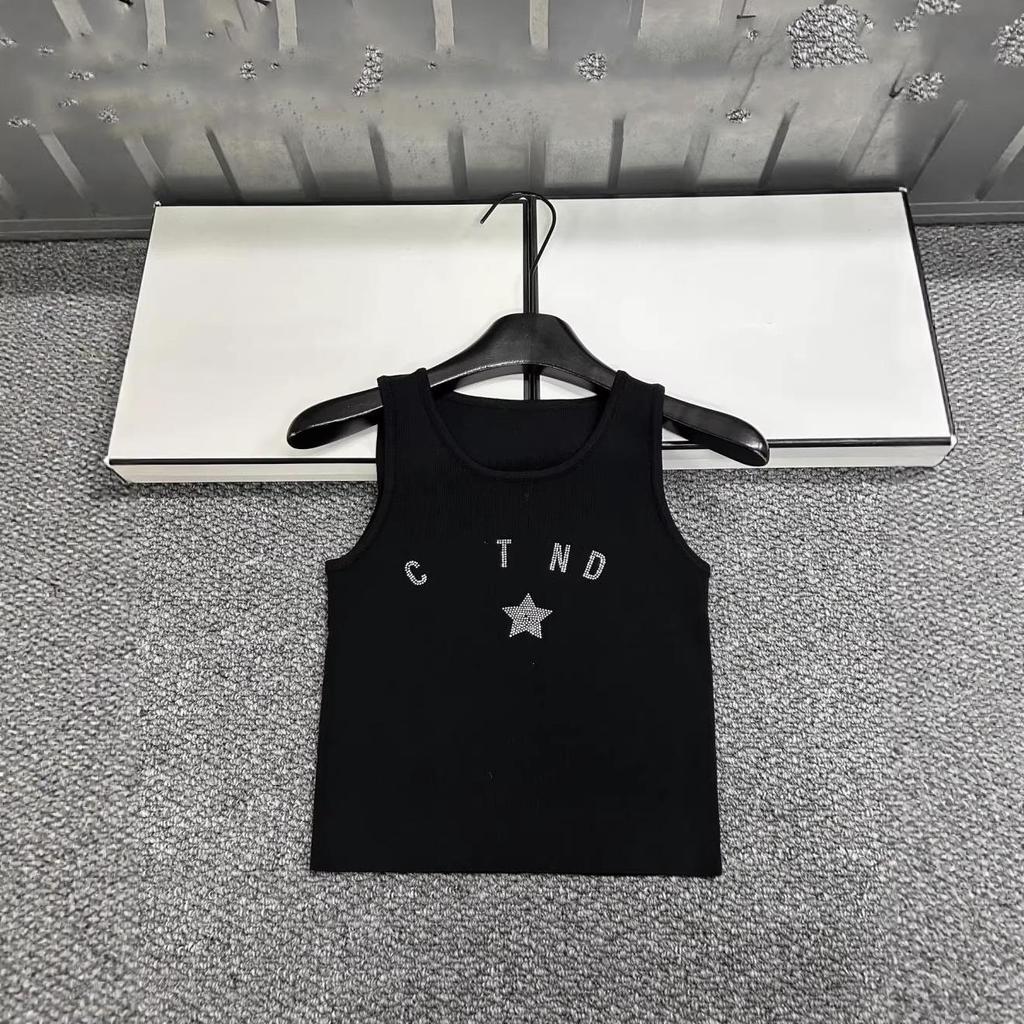 D Brand Rhinestone Star Knit Vest - Spring/Summer Slim Fit Round Neck Top