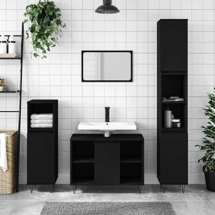 VidaXL Armoire de salle de bain noir 80x33x60 cm bois d'ingénierie 831629