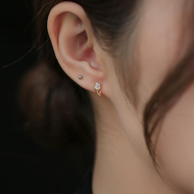 S925 Sterling Sølv Søte Rose øredobber Ins Style Innlagte Zircon Allsidige øredobber