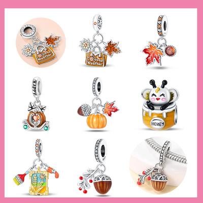 Neu in der Erntezeit Kürbisanhänger Perlen Passend für Original Armband Kupfer Damen Halskette DIY Anhänger Feiner Schmuck Geschenke
