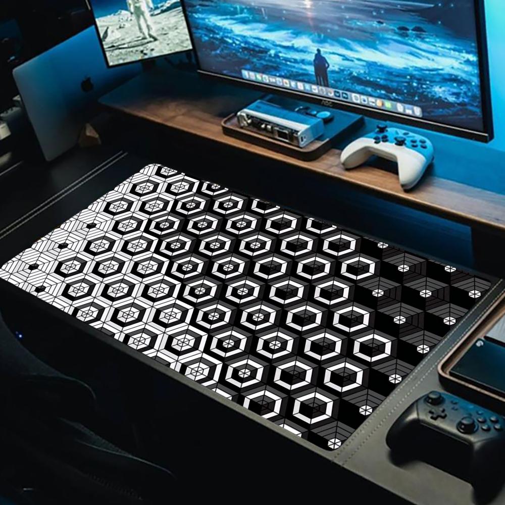 Schwarz-Weiß Textur Mauspade Esports Büro Laptop Schreibtischmatte Spielzubehör Mauspade XXL Rutschfest HD Gaming Lange Schreibtischmatte