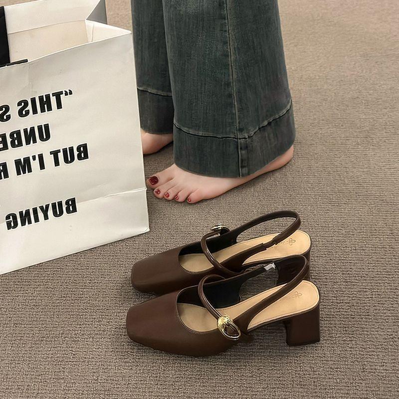Mary Jane single shoes versatile thick heel sandals women's summer 2025 new fairy style bag head word with high heels