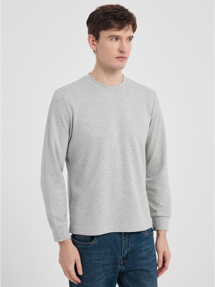 Modaal T-shirt met Lange Mouwen voor Mannen Dubbelzijdig Ronde Hals Basislaag Katoen met Lange Vezels Jeugd Premium T-shirt Minimalistisch Lichtgewicht Ademend Topsn