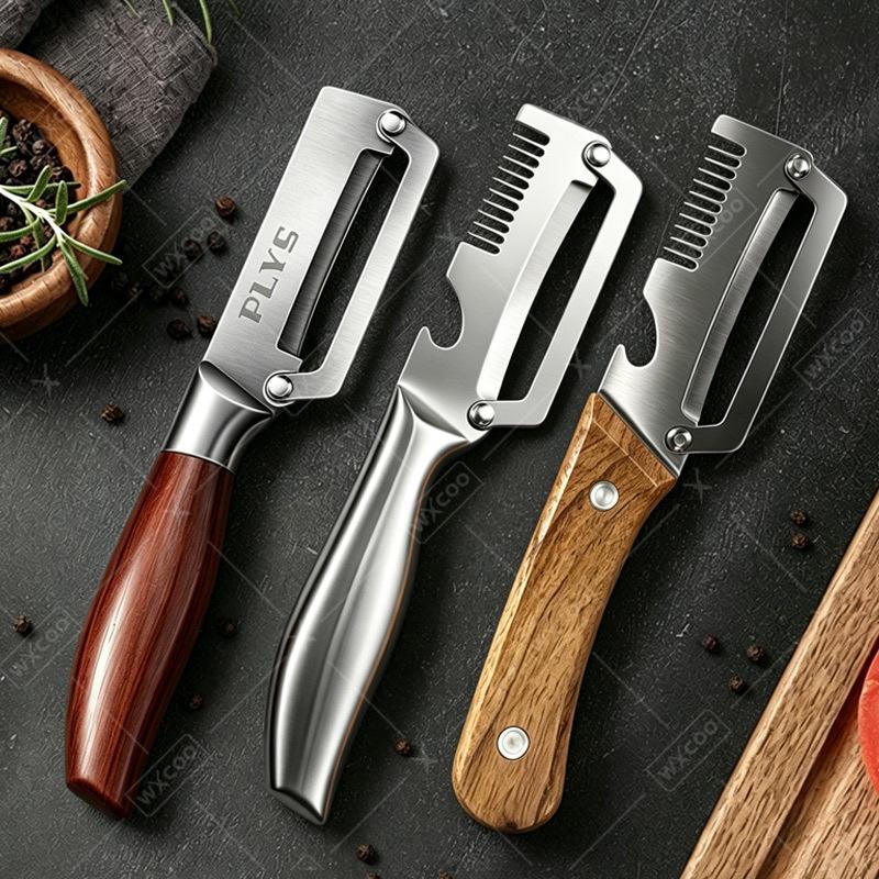 Peeling Knife Vegetable Peeler with Wooden/steel Handle and Bottle Opener Kitchen Tool Multi-Function Kitchen-Specific Peeler