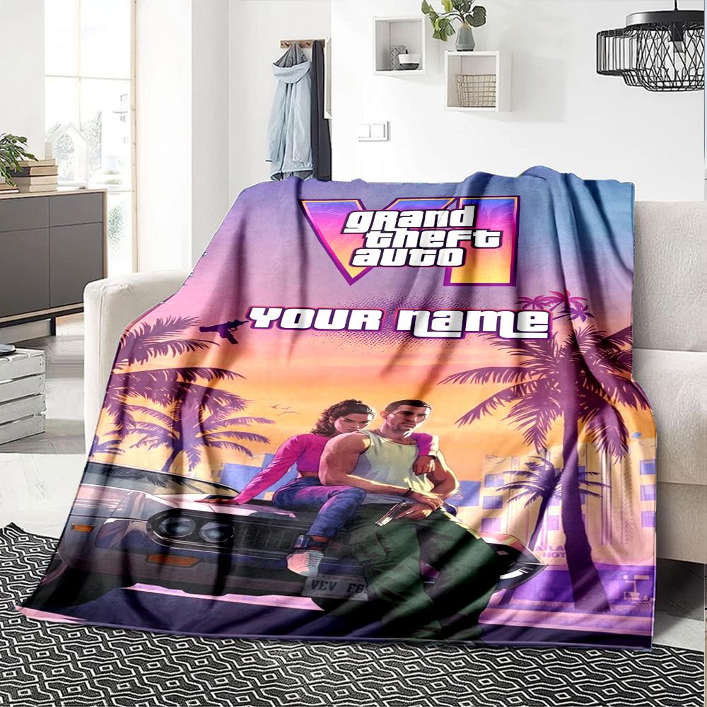 Grand Theft Auto Customize Your Name Blanket Gift Personalized Blanket Warmthful Decor Throw For Office Bedding Chair Home Decor for All Occasions