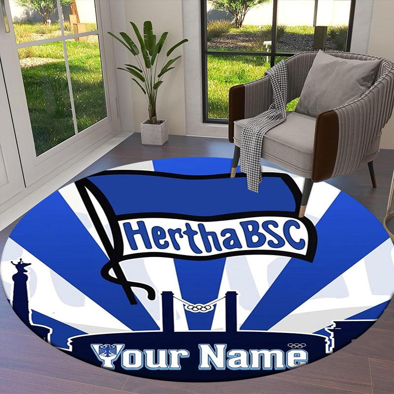 Hertha BSC Custom Name Round Area Rug,Carpet Rug for Living Room Bedroom Sofa Playroom Decor,Non-slip Floor Mat