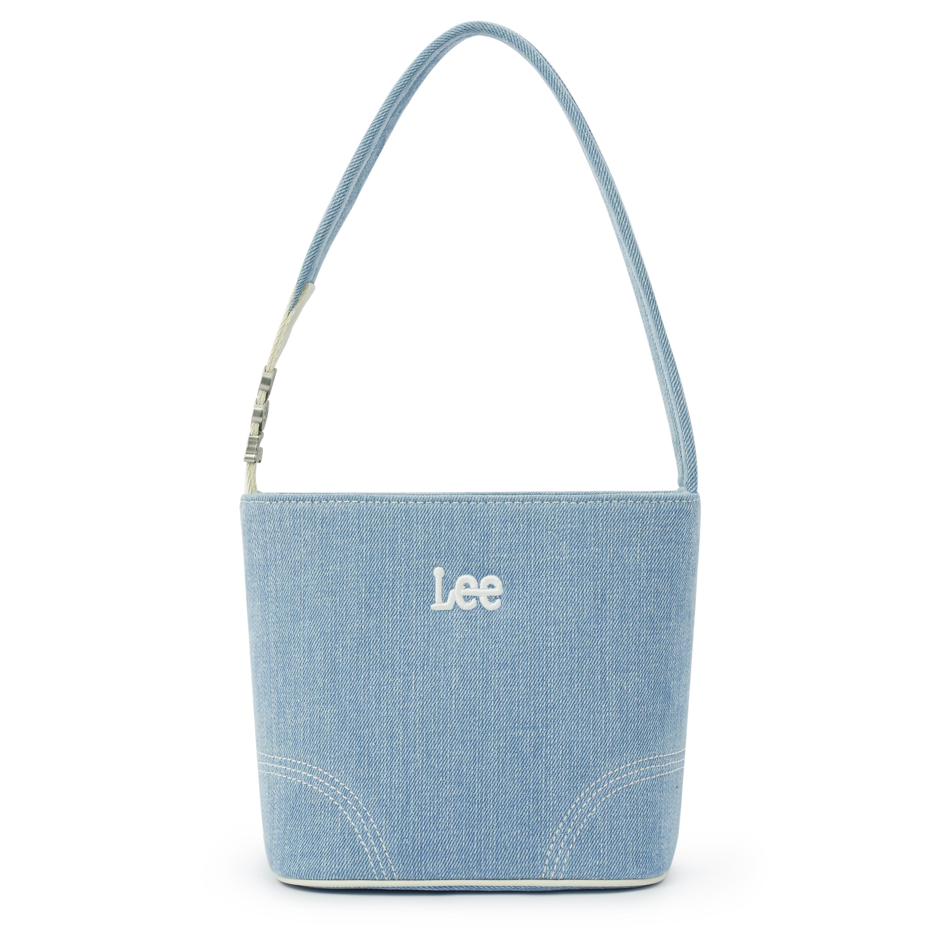 

New Lee Fabric+Artificial Leather Baby Blue Shoulder Bag, Bucket Bag, Shoulder Bag Regular Women s Vintage Light Cow LE240070M-521 18.0*11.9*17.0CM