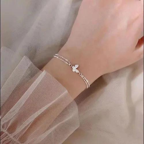 925 Silver Bracelet Double Layer Pearl Bracelet for Women Girl Vintage Luxury Design Bead Korean Jewelry Charm Bracelet