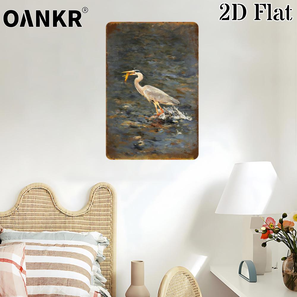 Vintage Animal Art Poster Metal Tin Sign Herons In Water Reflection Metal Signs for Farm Garden Fence Home Wall Decor Plaque 20x30cm(7.8x11.8inch)