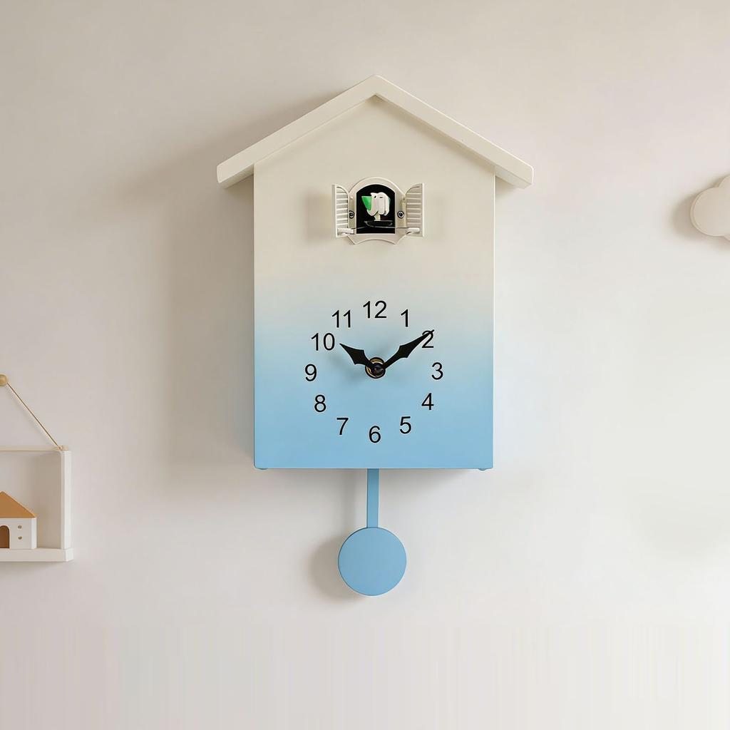 Cuckoo Clock with Cuckoo Bird Voices Modern Battery Operated Hourly Chiming Wall Clock for Study Living Room