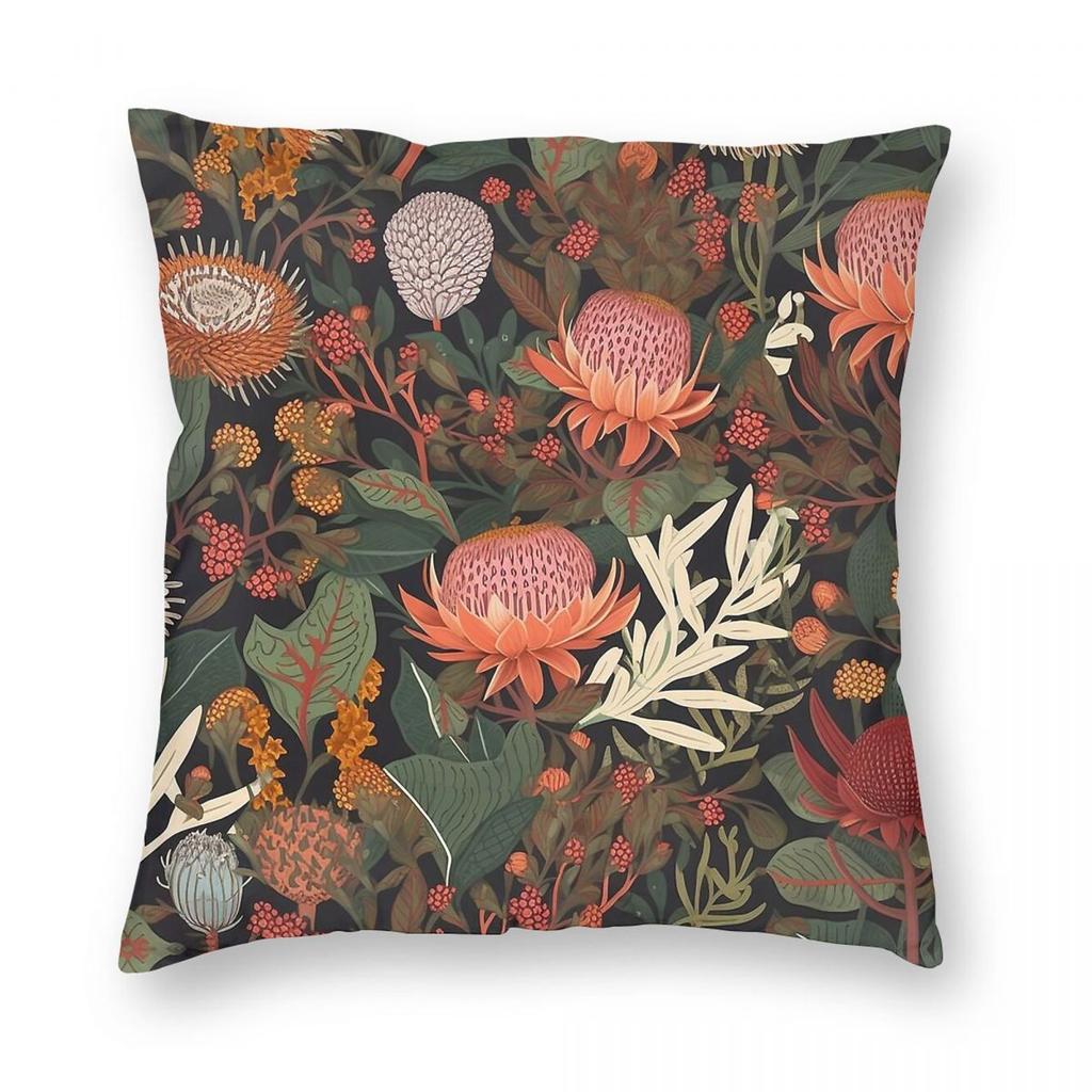 Australian Florals Warm Palette Square Pillowcase Polyester Linen Velvet Creative Zip Decor Throw Pillow Case Home Cushion Cover
