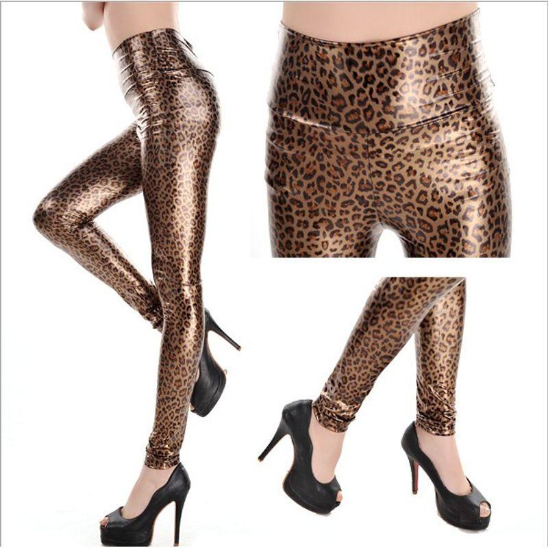 

Модные женские брюки с высокой талией, модная блестящая поверхность, высокоэластичные, больших размеров, из искусственной кожи, с высокой талией, утягивающие живот, леопардовые леггинсы, тонкие, летние, сексуальные Coffee Free size (45.00 kg-70.00 kg