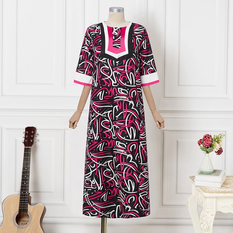 Oversized Women Half Sleeve Colorful Print Casual Loose Maxi Long Dress