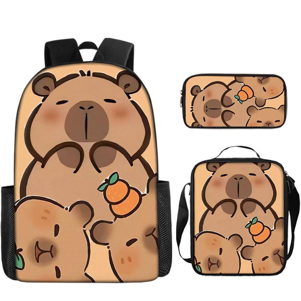Luxus Neuheit Eigenartig Lustig Cool Capybara 3D Druck 3 Stück/Set Schüler Schultaschen Laptop Tagesrucksack Rucksack Lunchtasche Federmäppchen