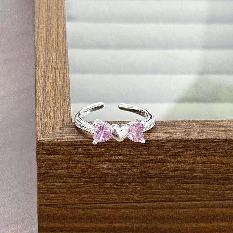 Light Luxury Sweet Cool Pink Cute Full Diamond Zir*****Pening Adjustable Ring Niche Design High-End Ring Woman