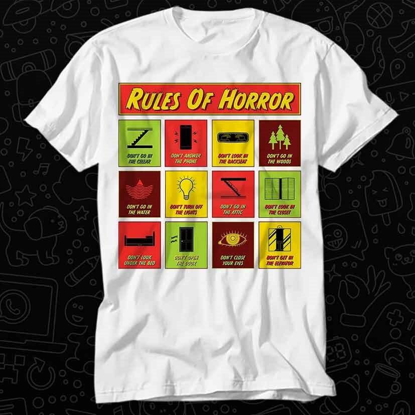 

Rules of Horror Movie Funny Offensive Joke T Shirt 581 M