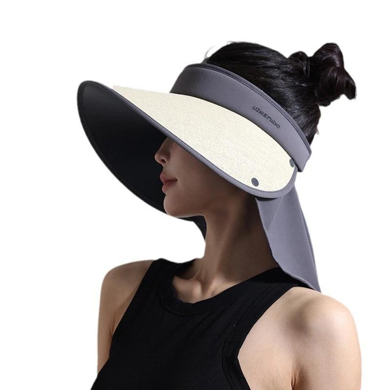 

Vinyl empty top sun protection hat women s summer protection purple line cycling neck protection straw sun hat foldable beach sun hat