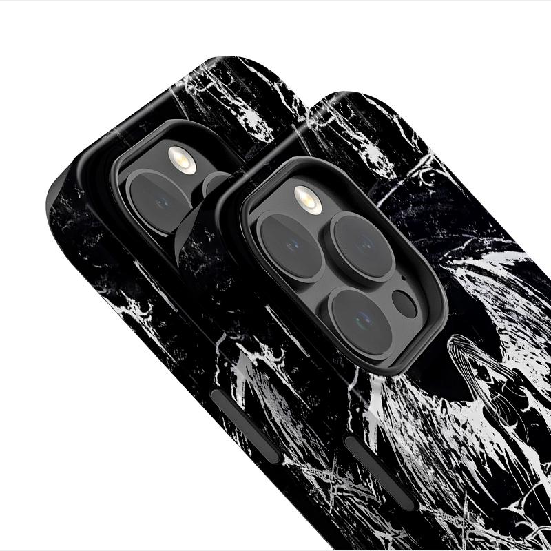 Lesklý kryt na telefon s sublimační úpravou Pevný plast + měkká skořepina TPU Černý s andělským vzorem Plně ochranný zadní kryt pro iPhone Samsung