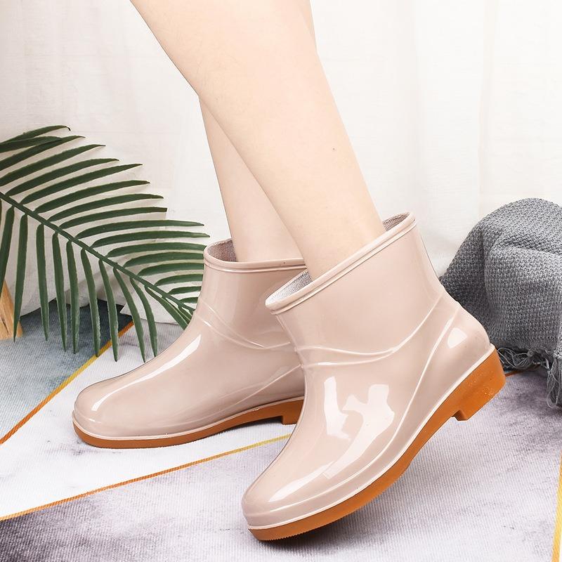 Four Seasons Rain Shoes Women's Short Tube Adult Velvet Rain Boots Fashionable Waterproof Shoes Women's Non-slip Low-top Rubber Shoes Overshoes