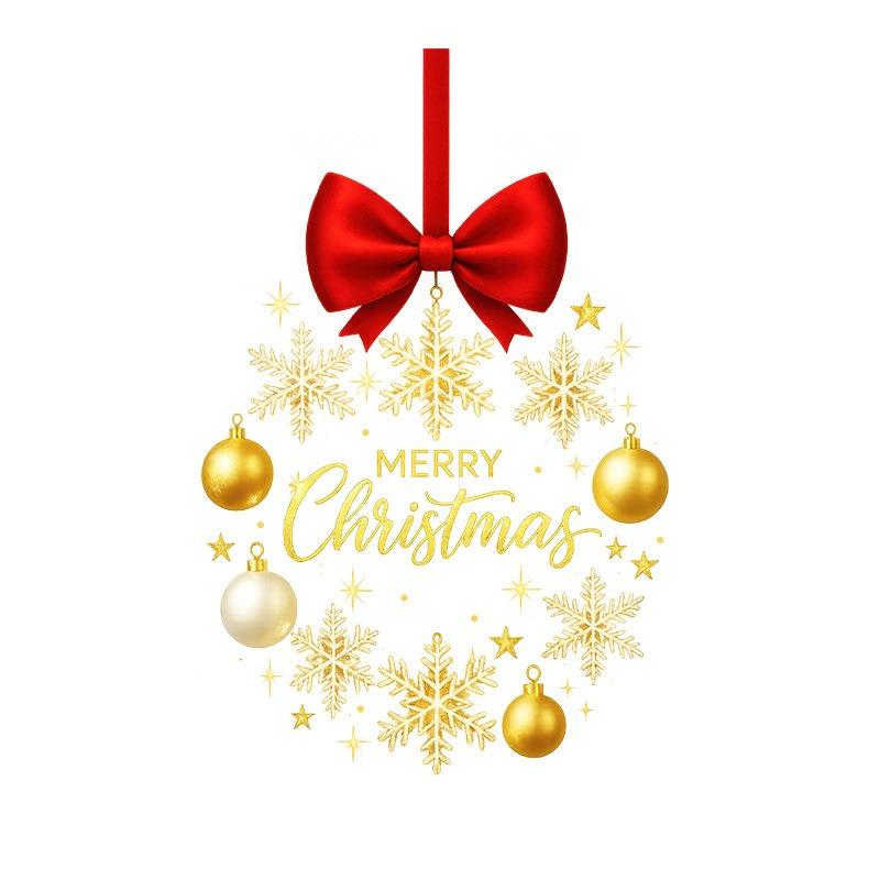 Christmas Stickers Gold Snowflake Static Cling Red Bow Window Decals Star Store Glass Decoration