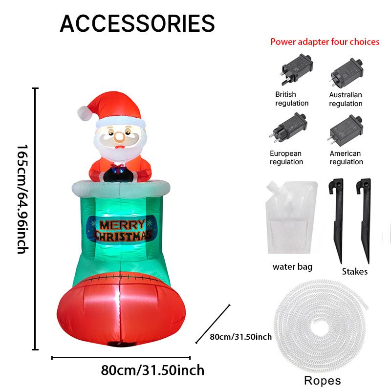 5.2FT Christma Holiday Inflatable Yard Decor Giant Santa Stocking Model Xmas Toy Home Decoration Supplies Ornaments Gifts Decor