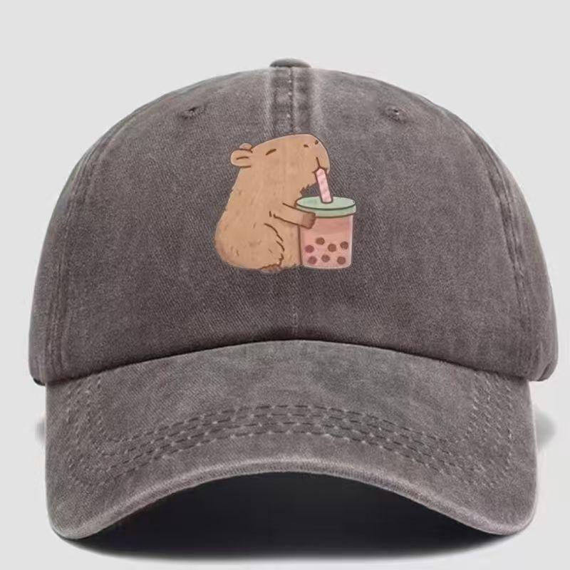 1pc Capybara Drinking Boba Tea Baseball Cap Perfect Gift for Family & Friends, Gift Cap | Unique Graphic Cap | Lightweight Hat Adjustable