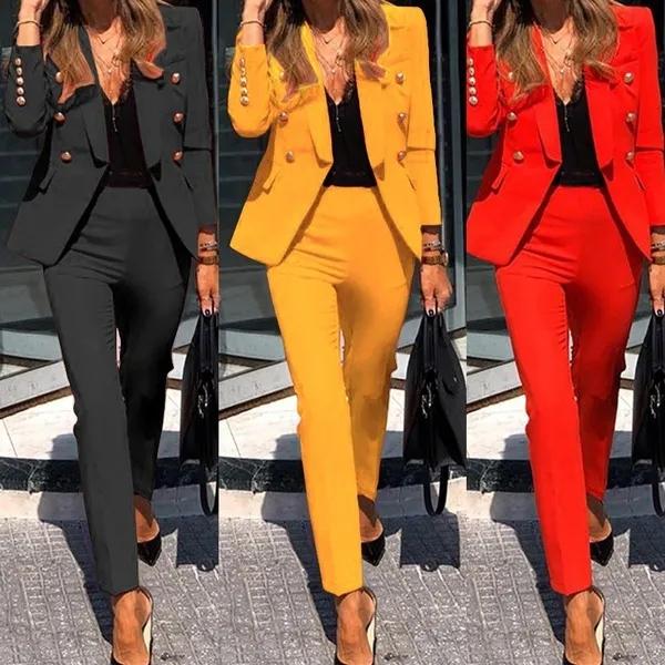 Ankunft Damenmode Zweiteilige Freizeitanzüge Blazer und Hosen Set Bürodame Kleidung einfarbig