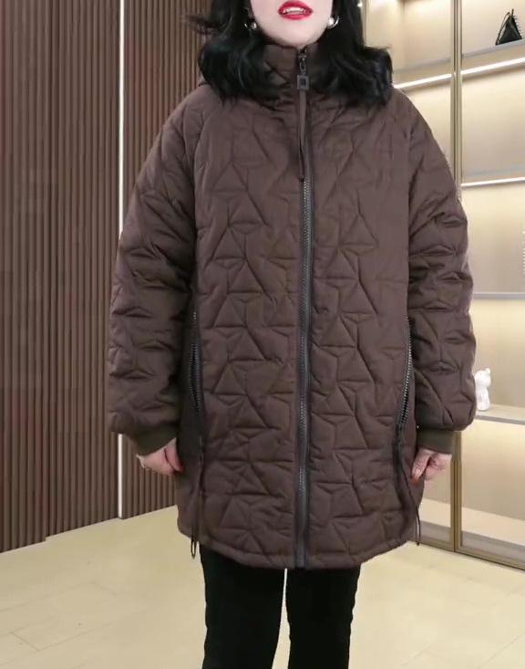 

Осень/Зима 2024 Хлопковое пальто свободного кроя с капюшоном большого размера для женщин среднего возраста 3XL 80-90 kg кофейный