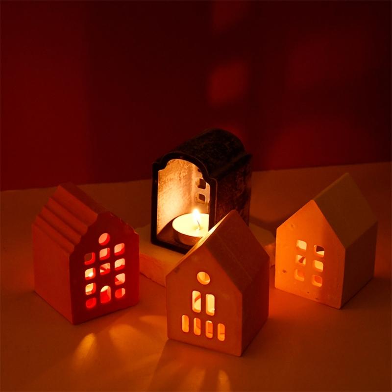 3D Candlestick Silicone Mold Hollow Out House Candle Base Mold Gypsum Candle Holder Epoxy Mould Home Decorations Mould