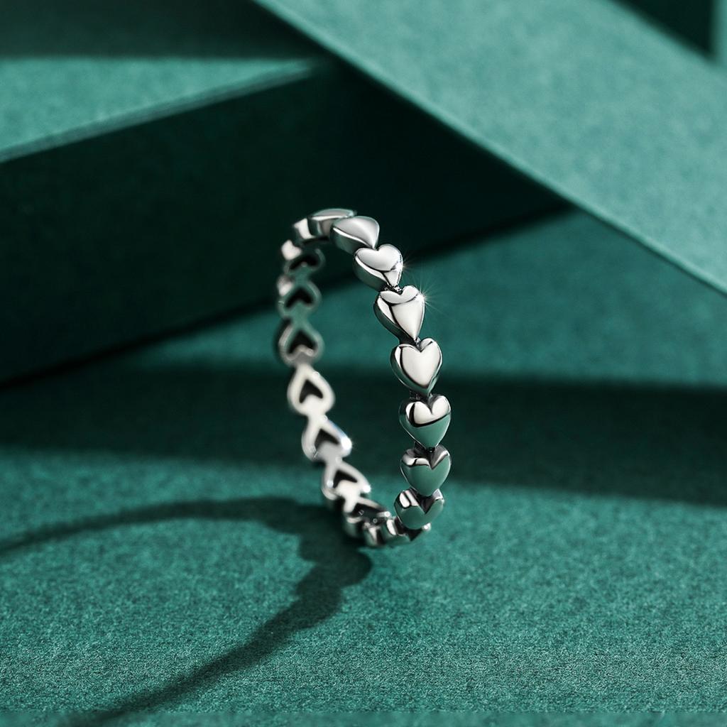 Classic Vintage Heart To Heart Ring 100% 925 Sterling Silver Stackable Simple Finger Rings For Women Fine Jewelry Anillo