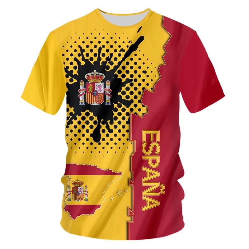 New Spain Flag National Emblem T Shirt Men Espana Football Jersey Tops 3D Printed Spanish Quick Dry T-shirt Fashion Short Sleeve
