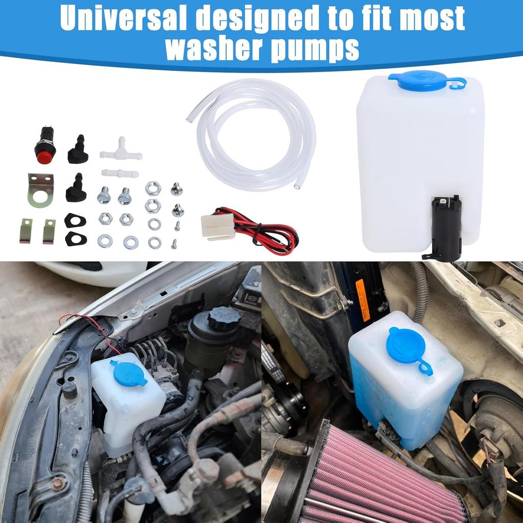 Swess Car Windshield Washer Pump Universal Reservoir Kit 99300 Fluid Reservoir Tank Bottle With Pump