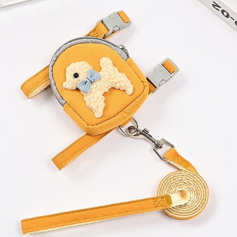 Adjustable Pet Vest-style Chest Saddle Bag Cartoon Rope Traction Dog Travel Supplies Backpack Harness Set