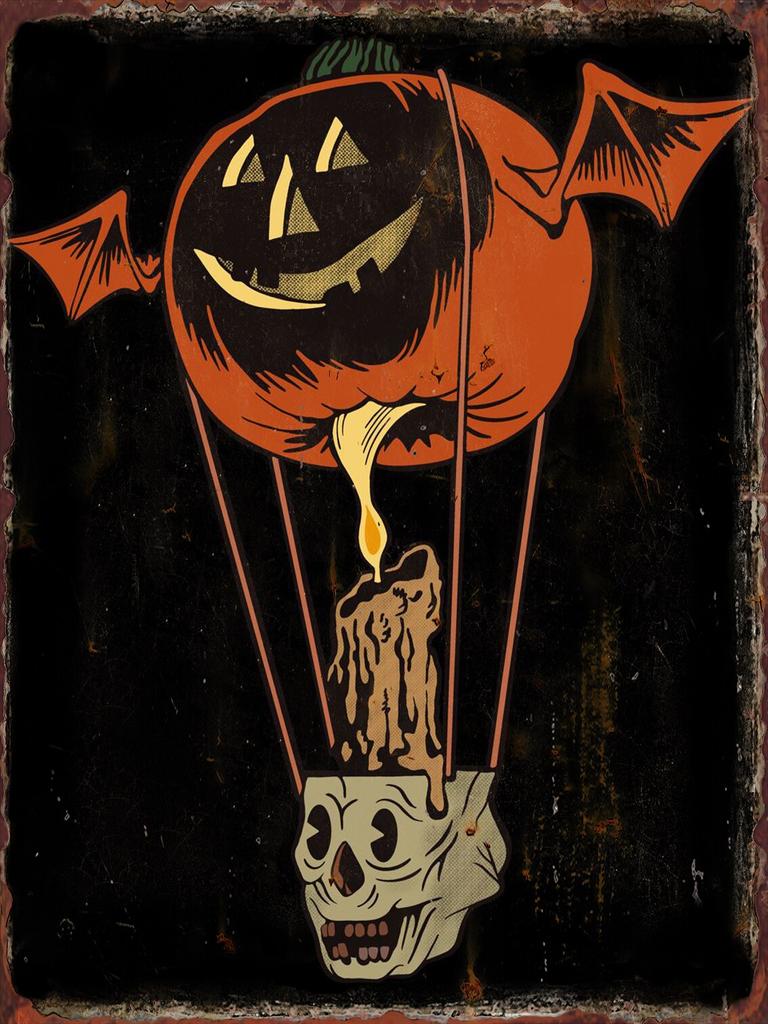 Halloween-Horror-Kürbislaternen-Metallschilder mit Hexenmuster, Wanddeko-Plaketten für Wohnzimmer, Festivaldekoration